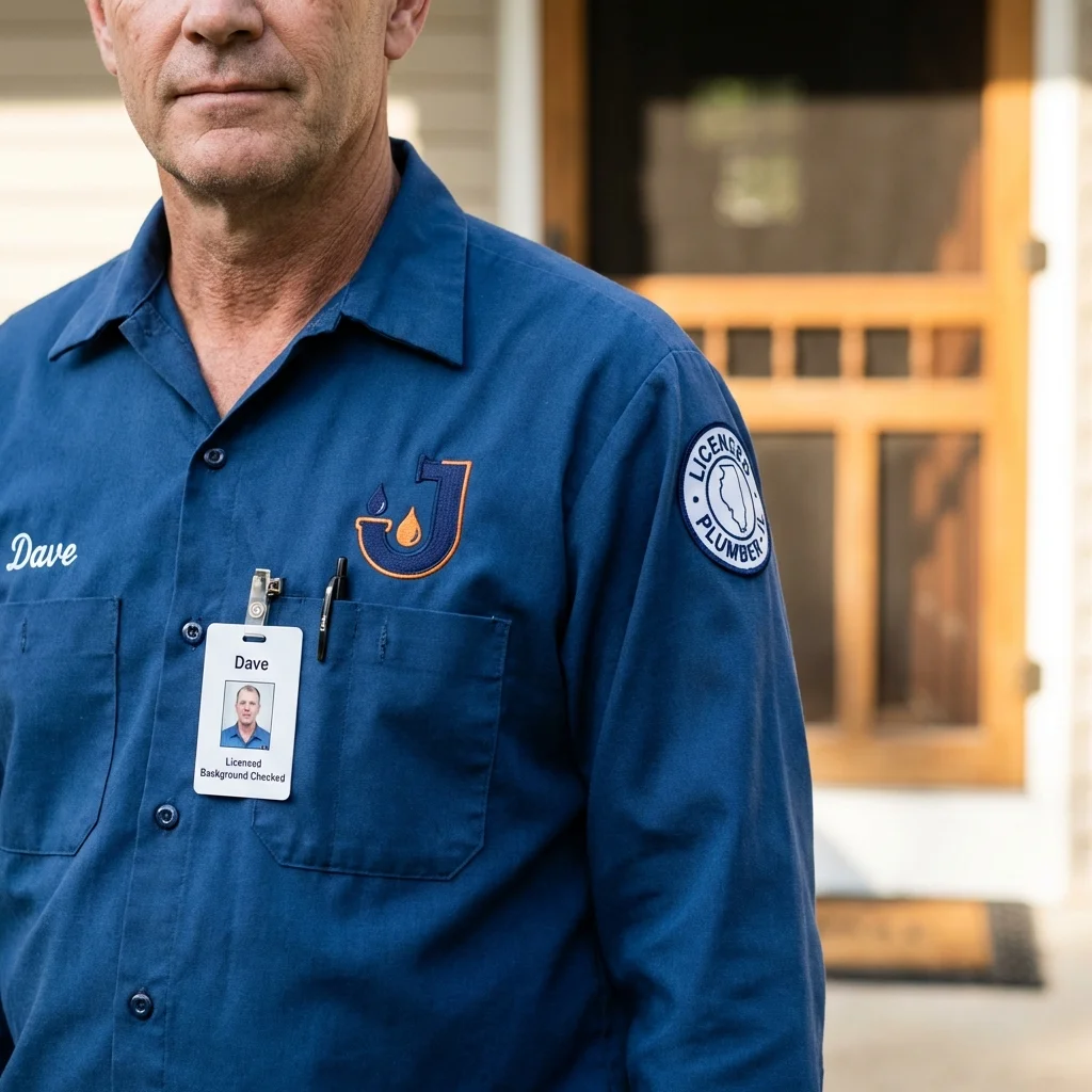 Licensed plumber showing ID badge in Perry, GA