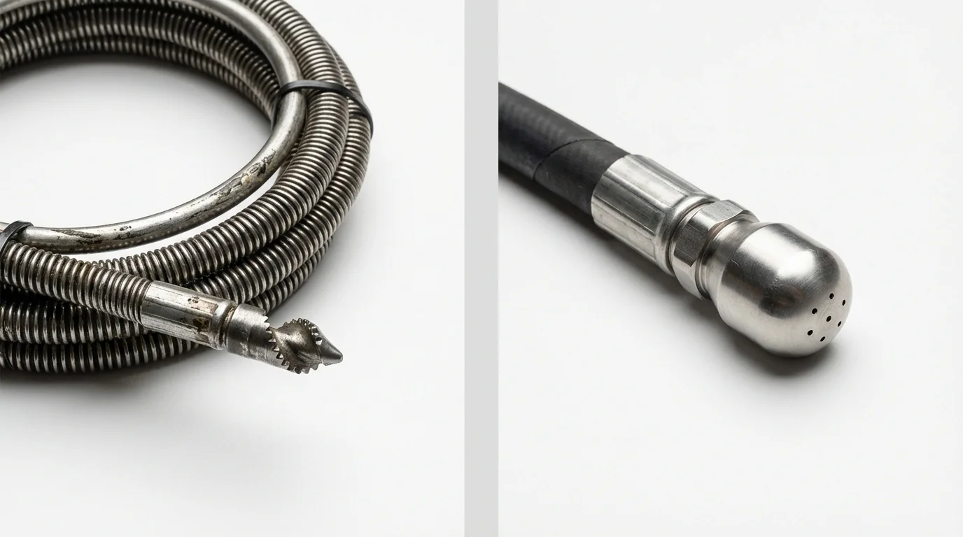 Drain snake cable and hydro jetting nozzle used for drain cleaning in Perry, GA