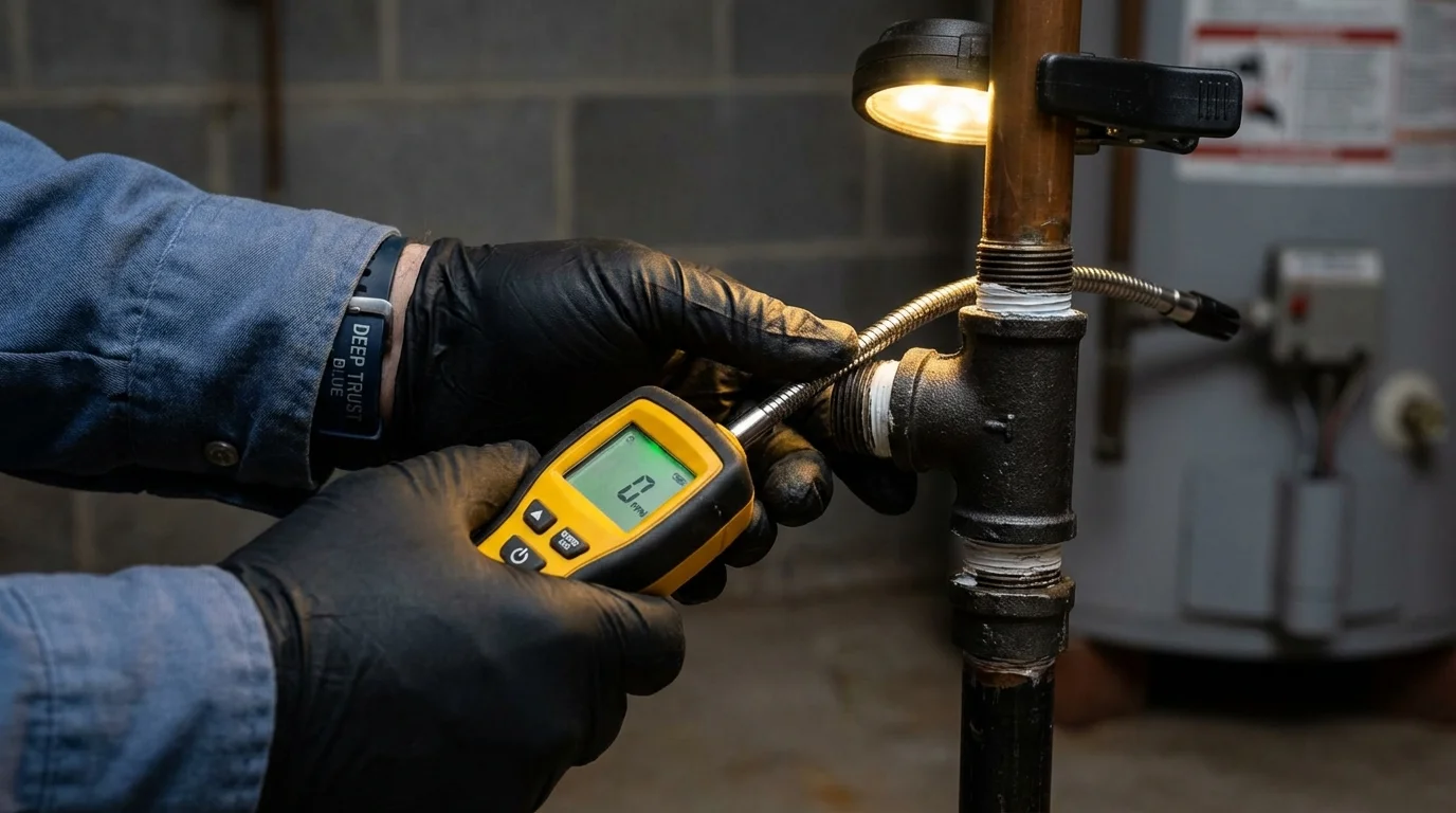 Gas leak detection with electronic sniffer by Johns Plumbing LLC in Perry