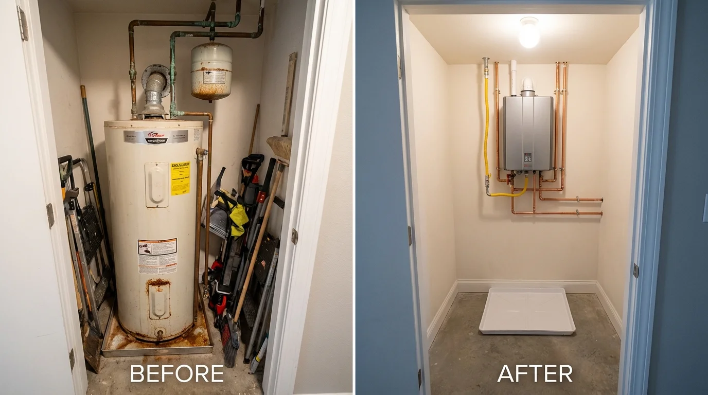 Tank water heater versus wall-mounted tankless unit comparison for Perry, GA homeowners