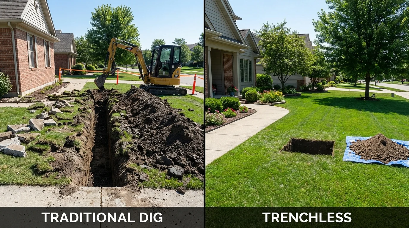 Trenchless sewer repair with minimal yard damage versus traditional excavation in Perry, GA